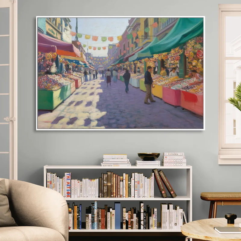 Calle de los Dulces Living Room - White Canvas Wall Art