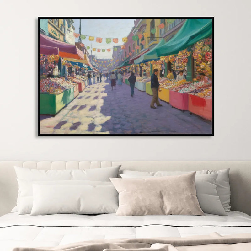 Calle de los Dulces Living Room - Black Canvas Wall Art