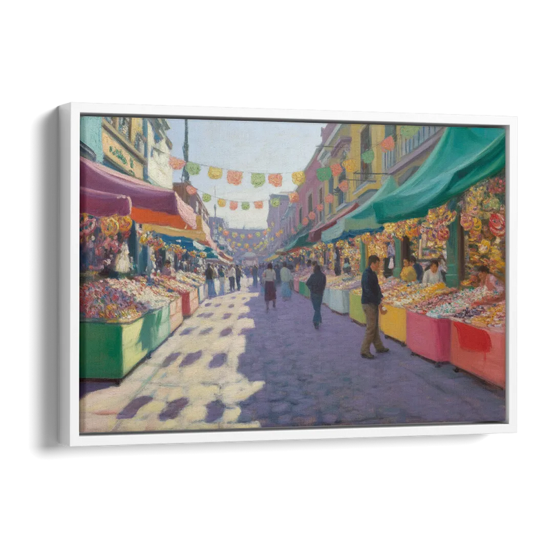 Calle de los Dulces Side - White Canvas Wall Art