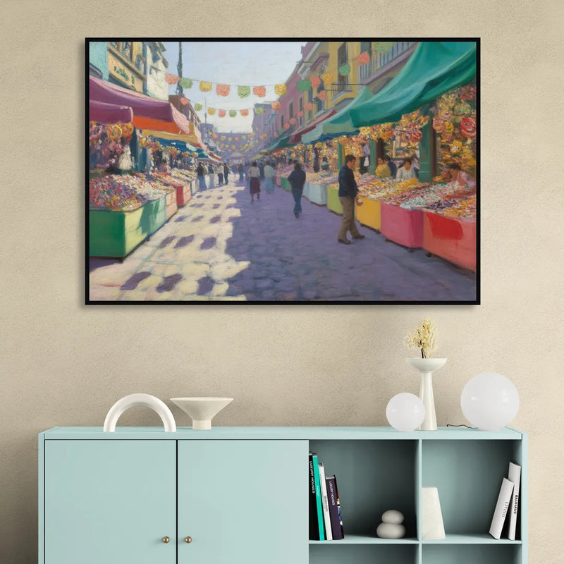 Calle de los Dulces Sitting Room - Black Canvas Wall Art