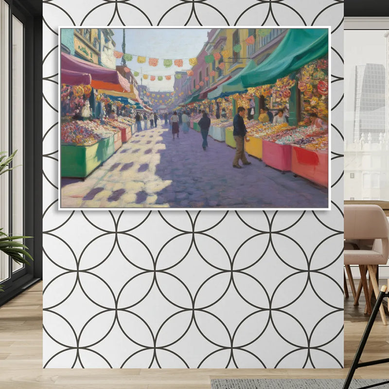 Calle de los Dulces Sitting Room - White Canvas Wall Art