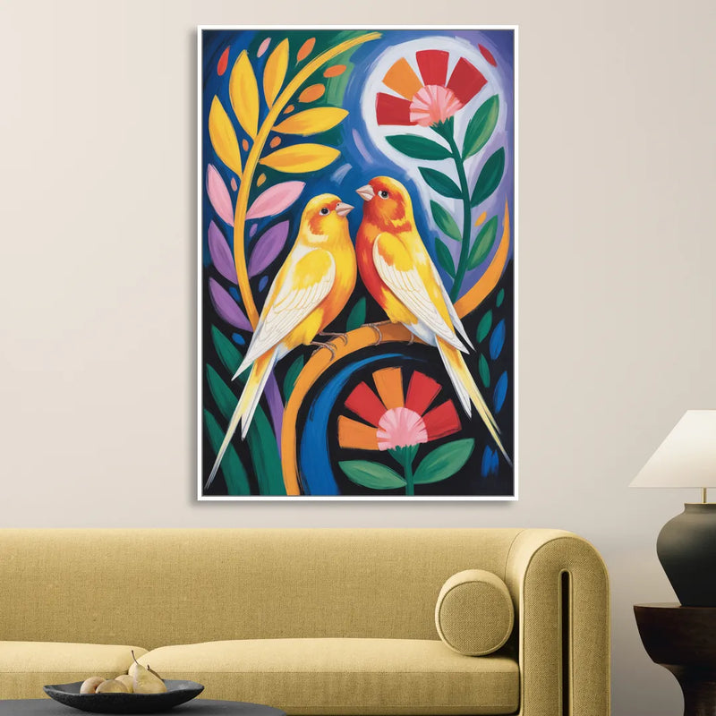 Calm Canary Chirp Sitting Room - White Canvas Wall Art