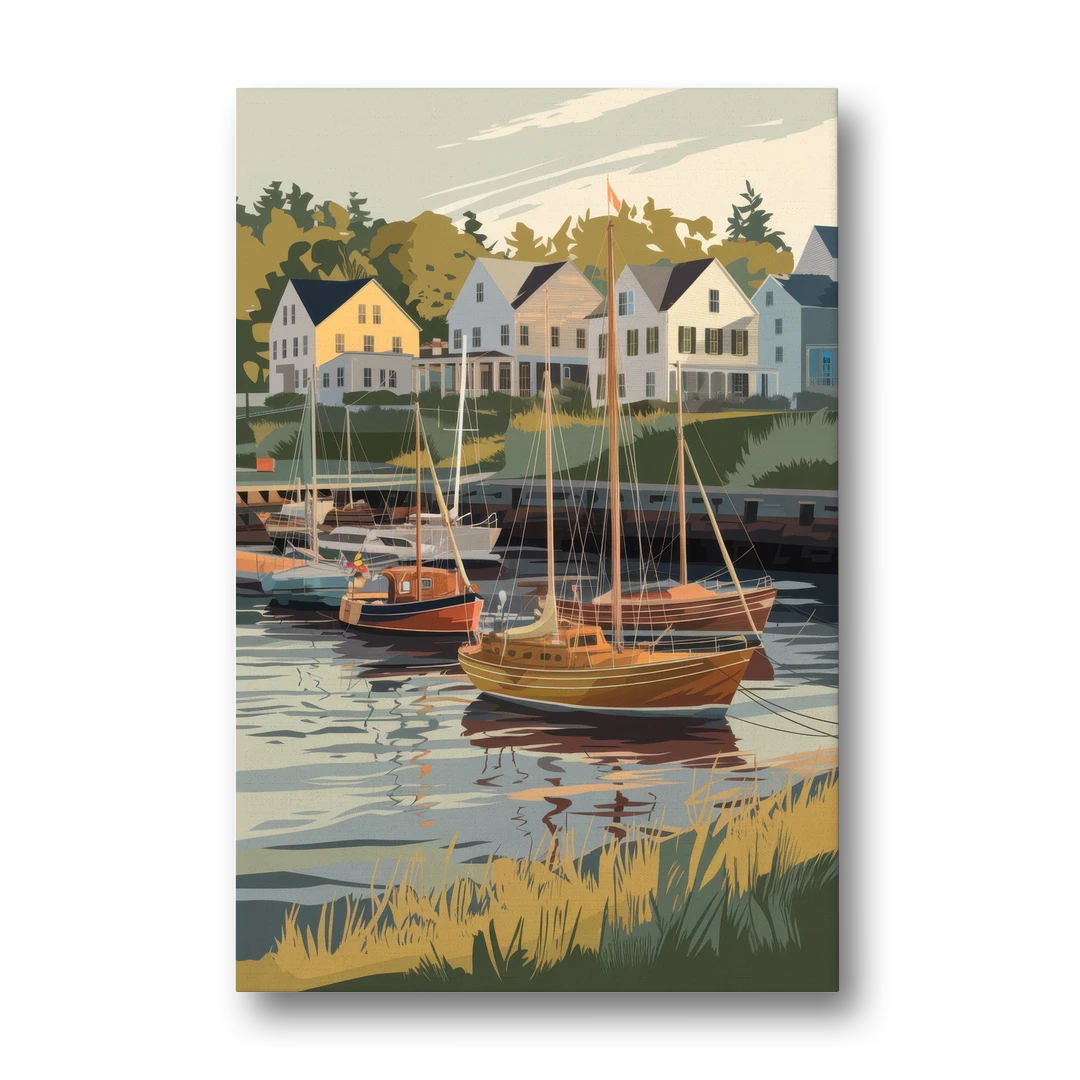 Camden Harbor Boats and Skyline - Canvas Wall Art - Front