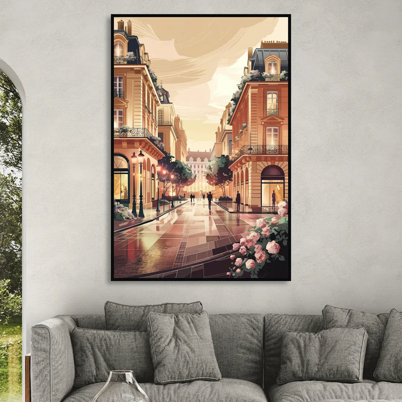 Camden Urban Charm Cityscape Living Room - Black Canvas Wall Art