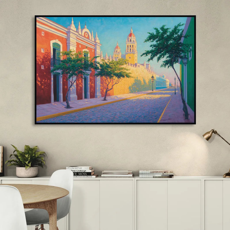 Campeche Walled City Living Room - Black Canvas Wall Art