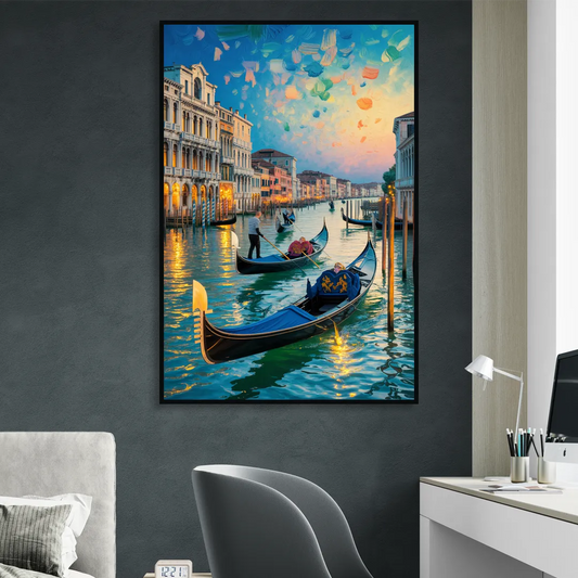 Canal Grande Serenity Living Room - Black Canvas Wall Art