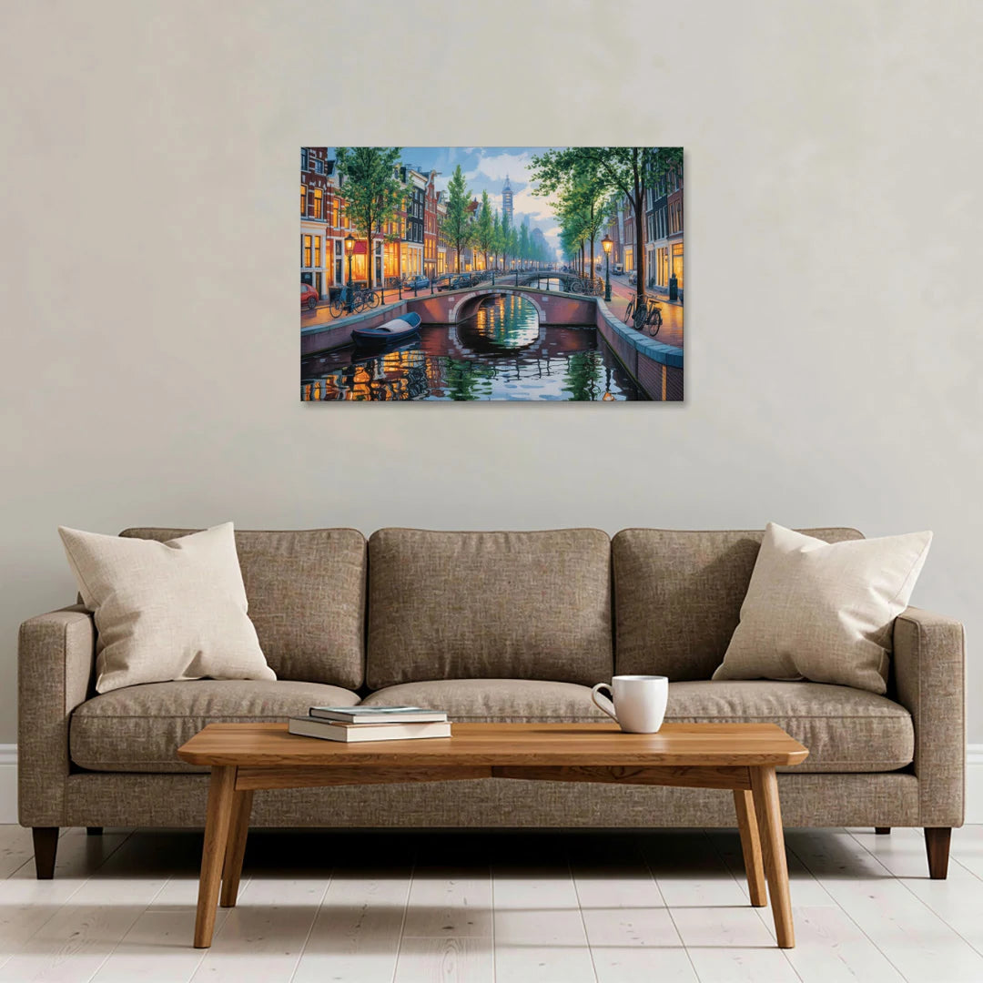 Canals of Amsterdam - Canvas Wall Art - Sofa - 36x24