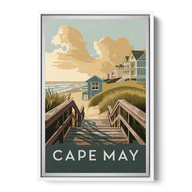 Cape May Boardwalk Views Front - White Canvas Wall Art
