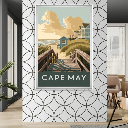 Cape May Boardwalk Views Living Room - White Canvas Wall Art