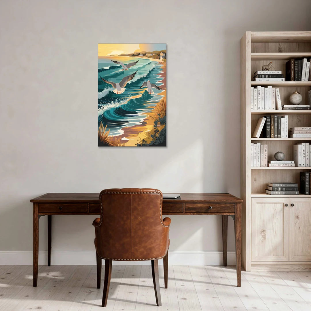 Cape May Seagulls in Flight - Canvas Wall Art - Office - 24x36