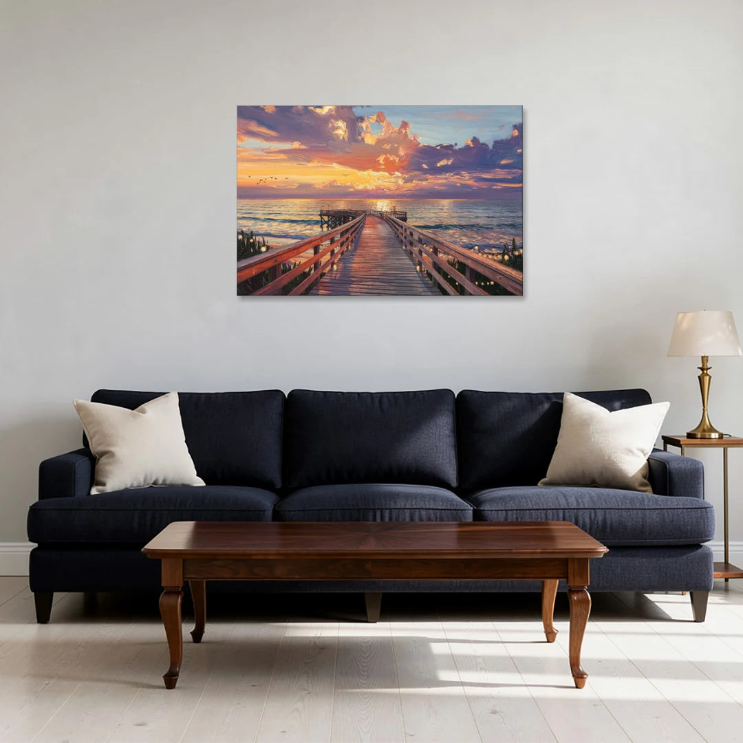 Cape May Sunset Pier - Canvas Wall Art - Sofa - 36x24