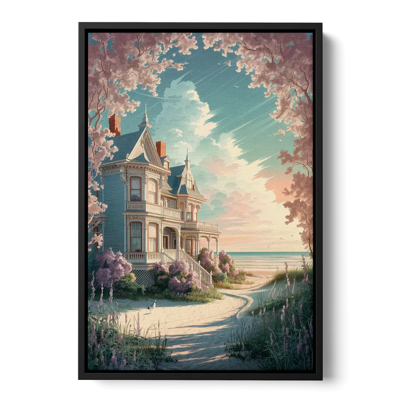 Cape May Victorian Charm Front - Black Canvas Wall Art