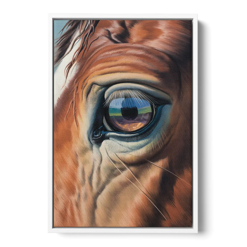 Captivating Horse Eye Close-Up Front - White Canvas Wall Art