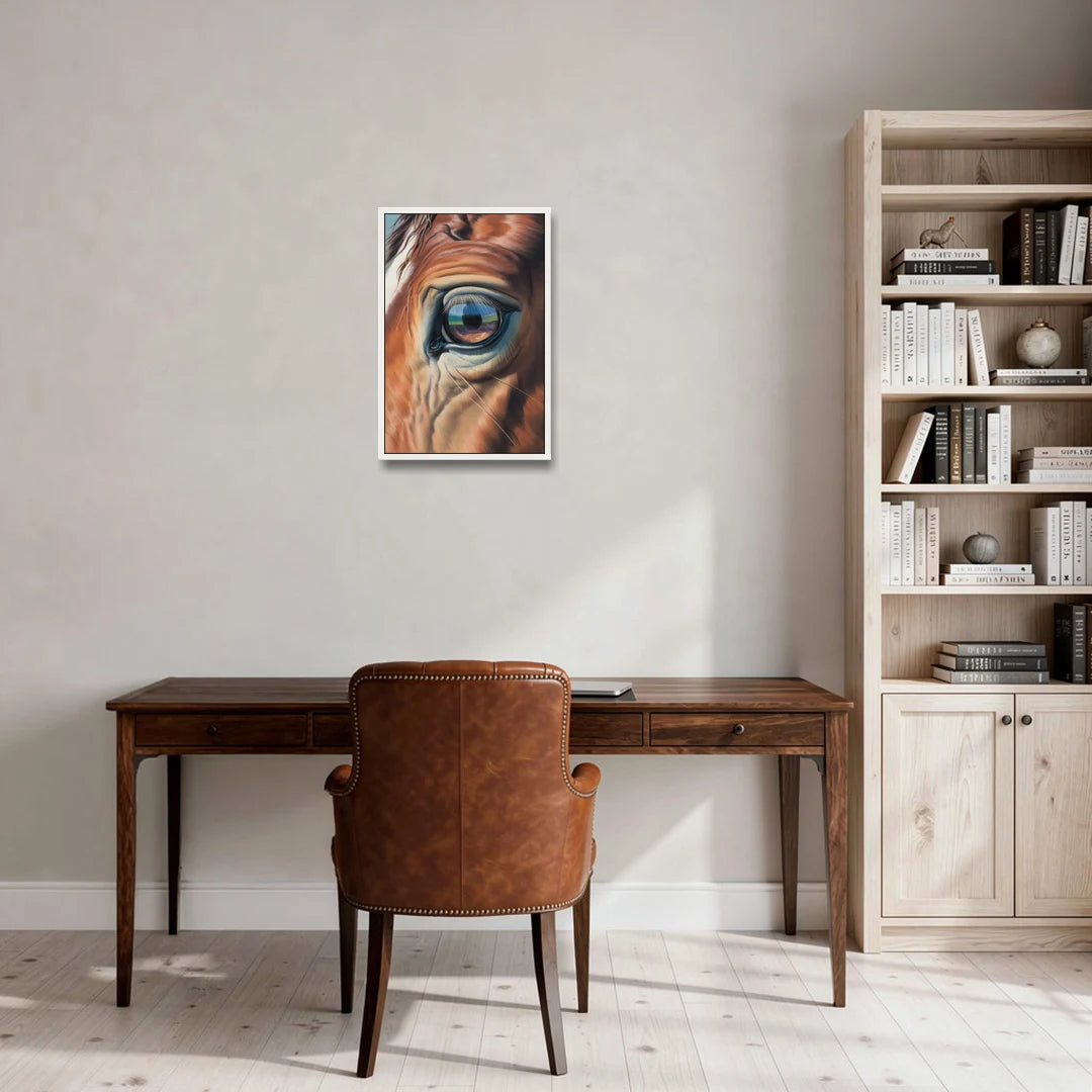 Captivating Horse Eye Close-Up - White Framed Canvas Wall Art - Office - 16x24