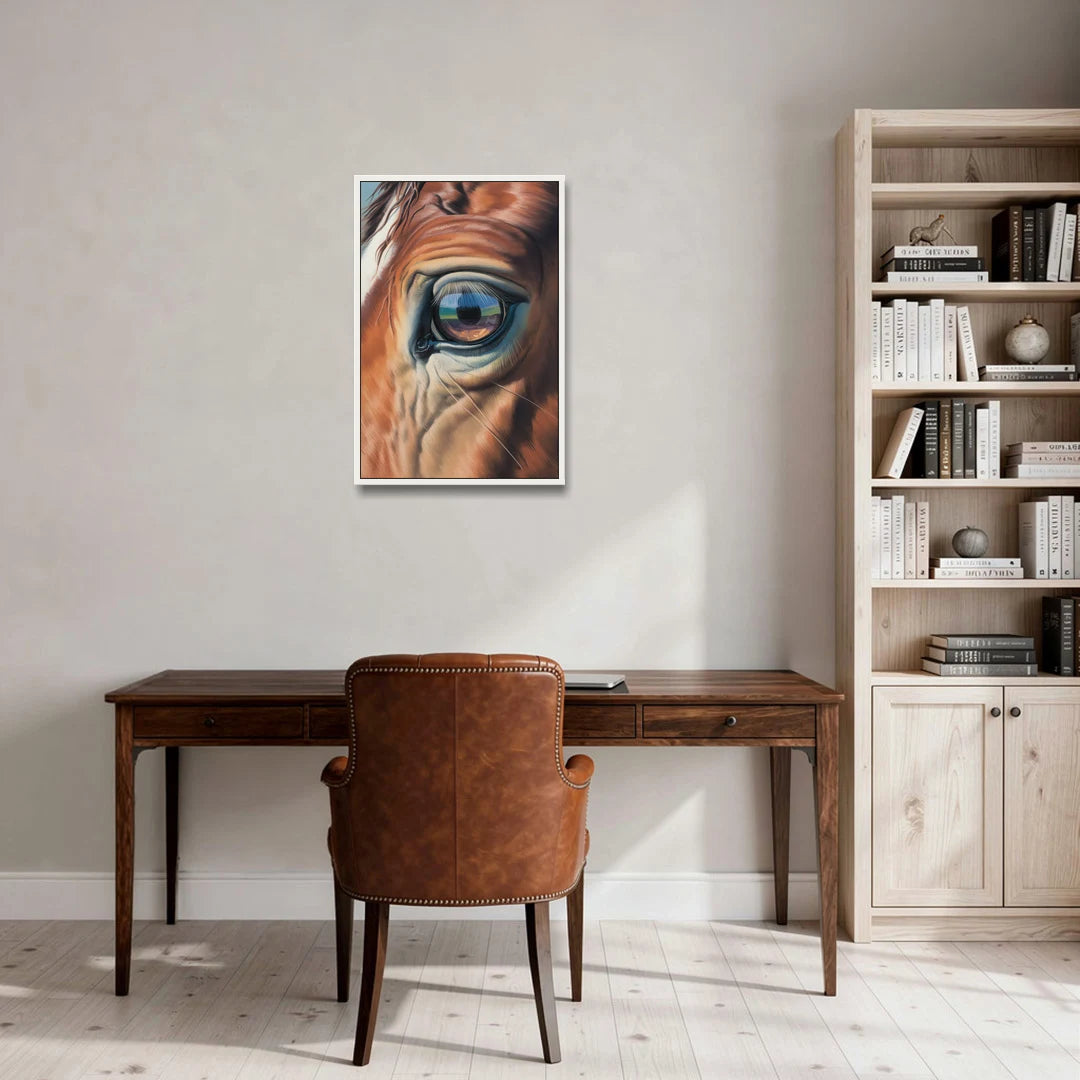 Captivating Horse Eye Close-Up - White Framed Canvas Wall Art - Office - 20x30