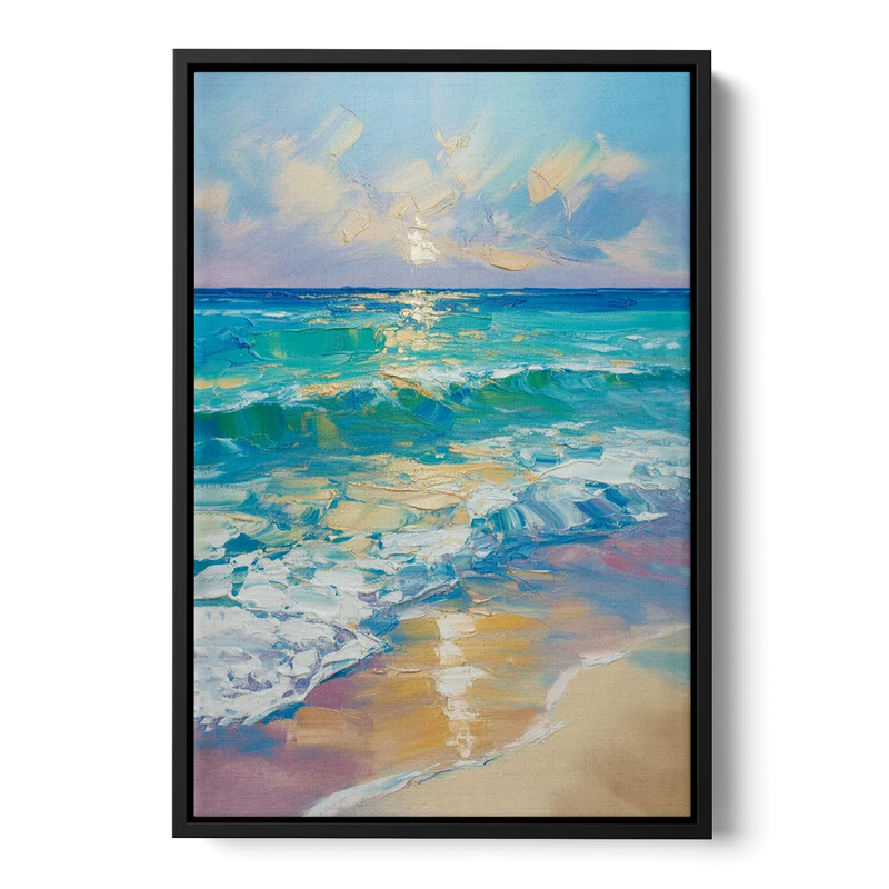 Caribbean Turquoise Gradient Front - Black Canvas Wall Art