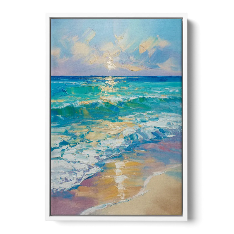 Caribbean Turquoise Gradient Front - White Canvas Wall Art