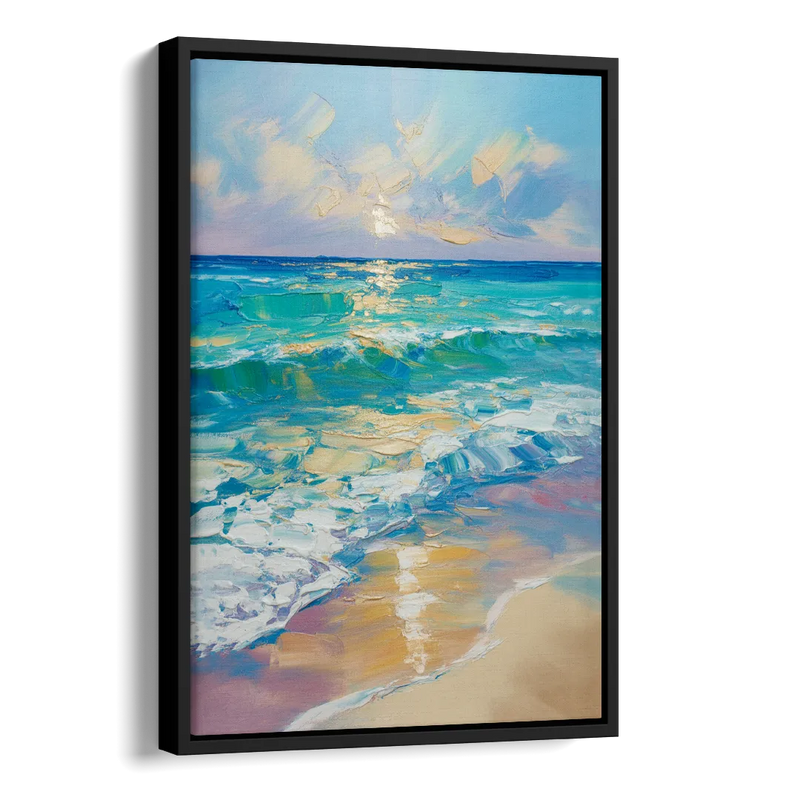 Caribbean Turquoise Gradient Side - Black Canvas Wall Art