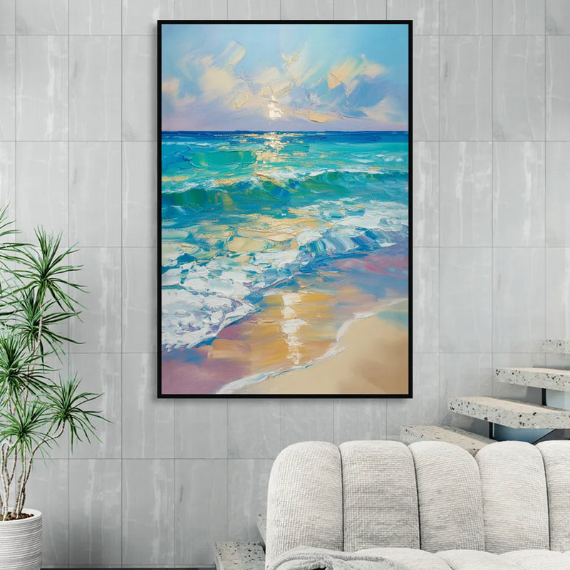 Caribbean Turquoise Gradient Sitting Room - Black Canvas Wall Art