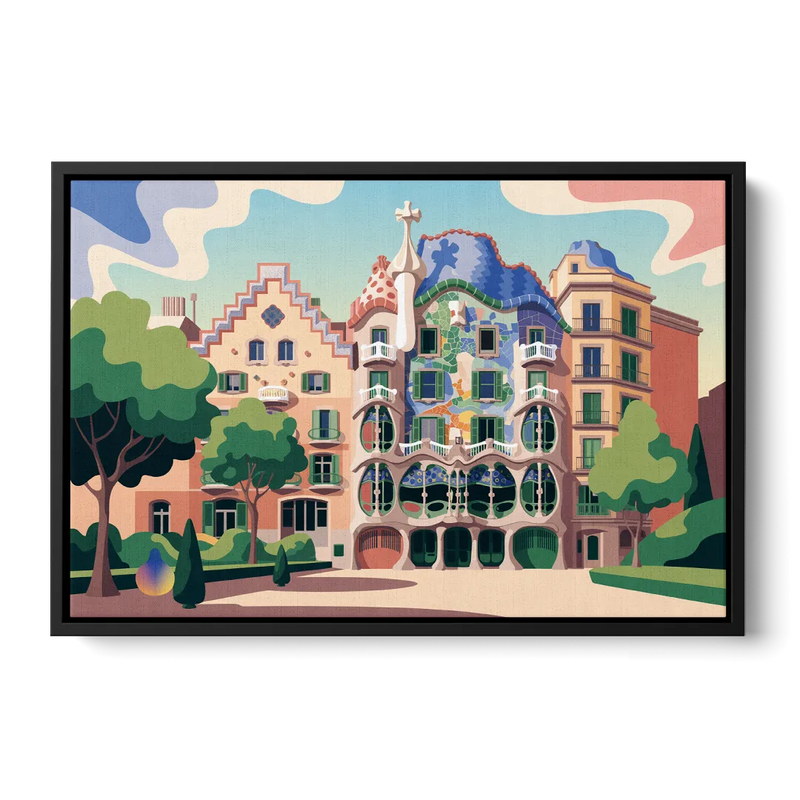 Casa Batllo Whimsy Front - Black Canvas Wall Art
