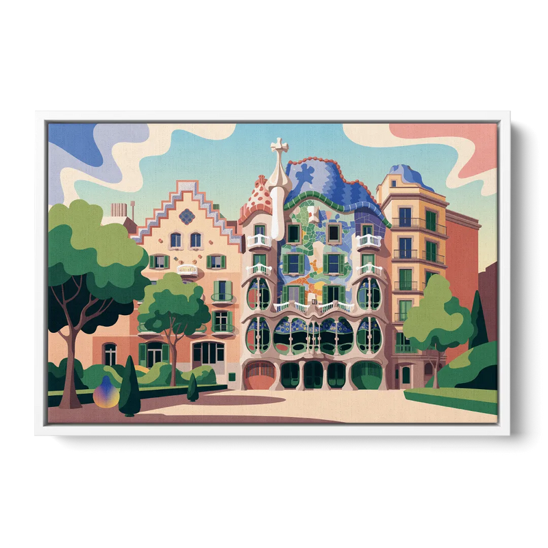 Casa Batllo Whimsy Front - White Canvas Wall Art
