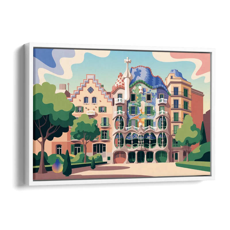 Casa Batllo Whimsy Side - White Canvas Wall Art