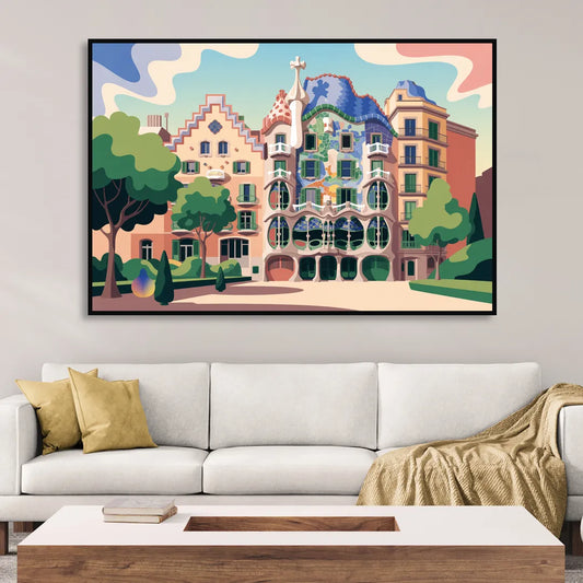 Casa Batllo Whimsy Living Room - Black Canvas Wall Art