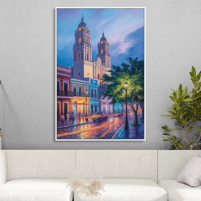 Cathedral of Campeche Living Room - White Canvas Wall Art