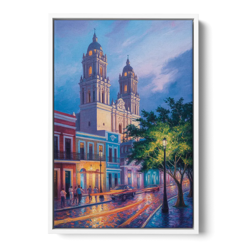 Cathedral of Campeche Front - White Canvas Wall Art