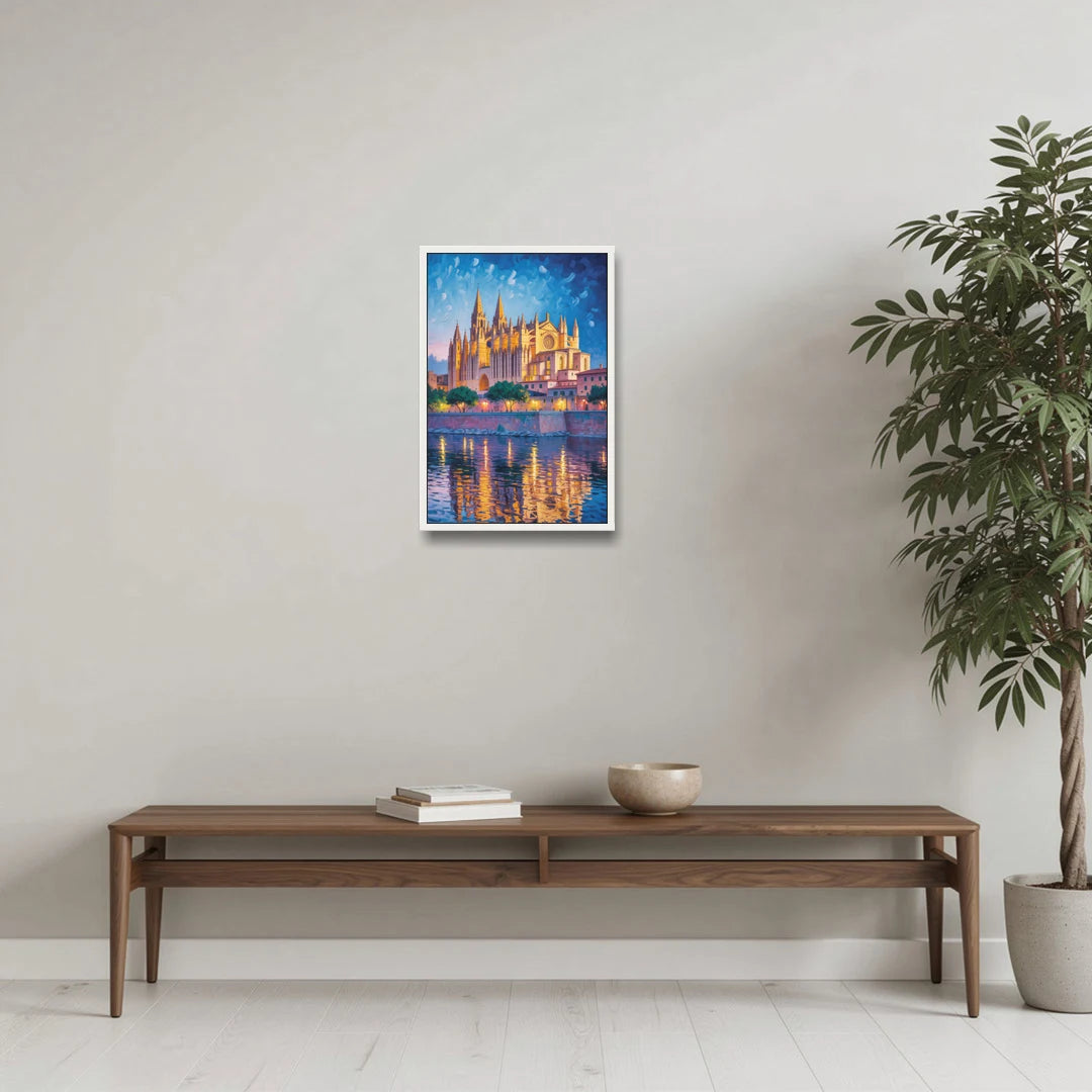 Cathedral of Santa Maria - White Framed Canvas Wall Art - Coffee Table - 16x24
