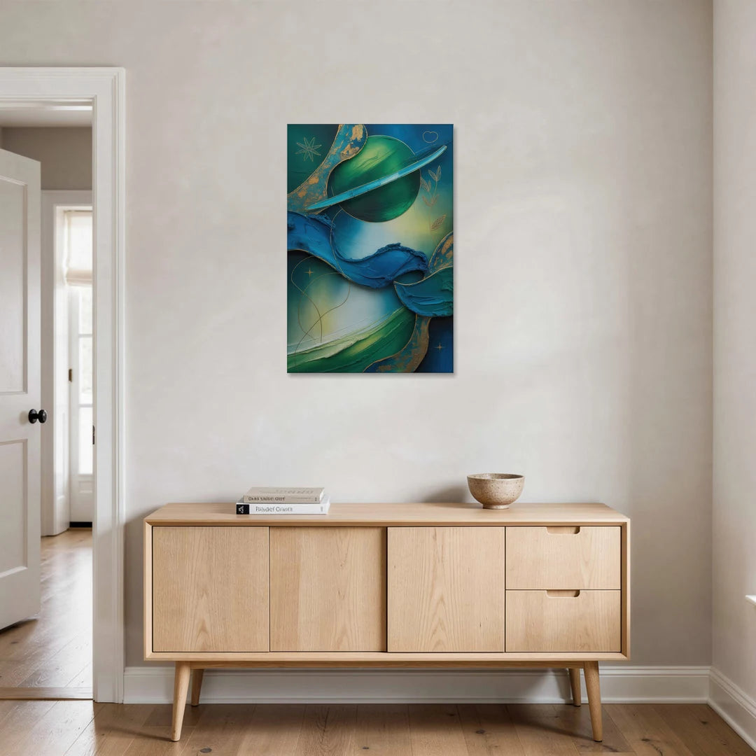Celestial Nature Blue and Green Abstract - Canvas Wall Art - Coffee Table - 24x36