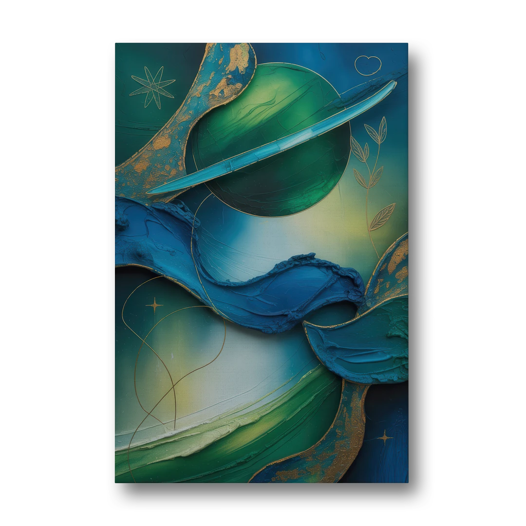 Celestial Nature Blue and Green Abstract - Canvas Wall Art - Front