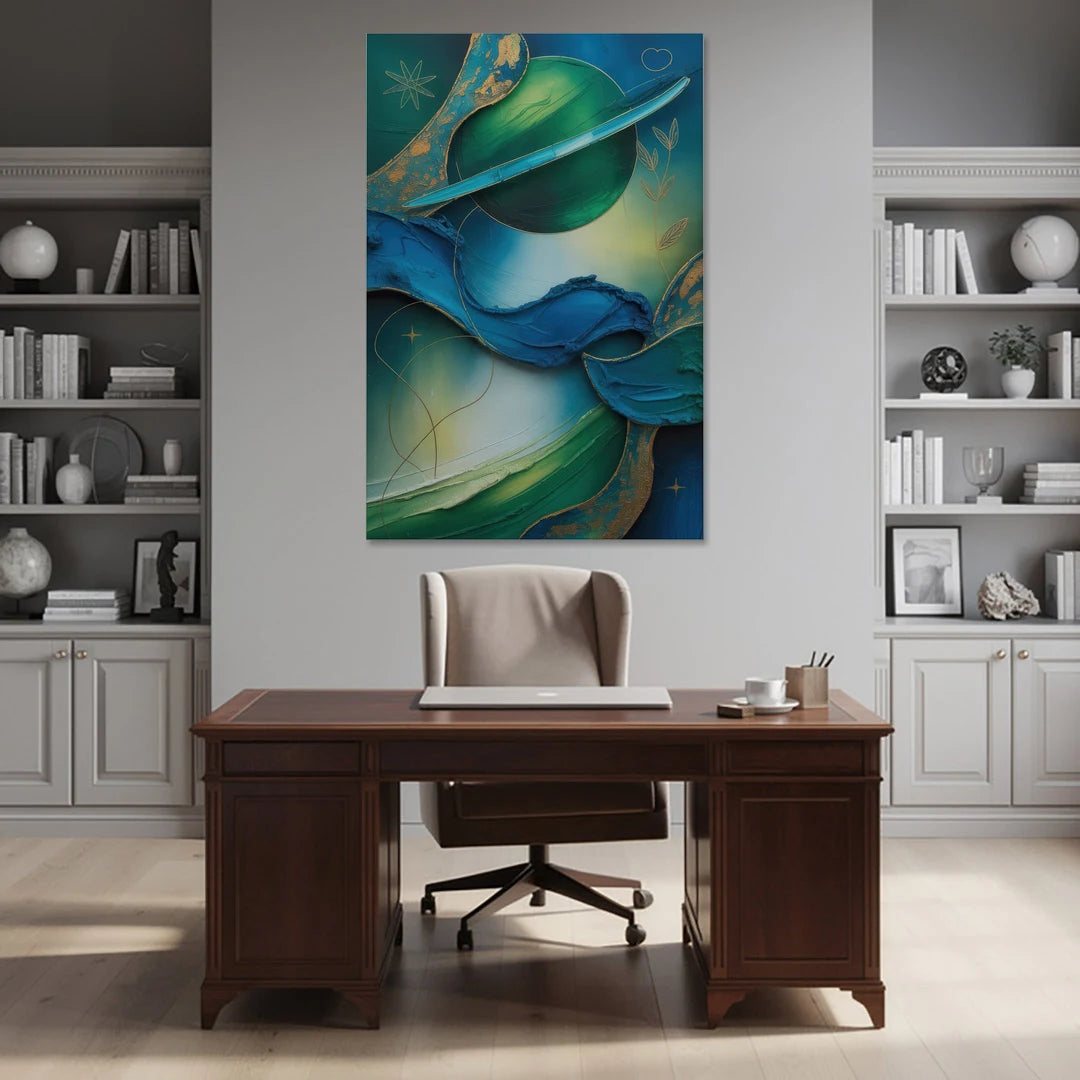 Celestial Nature Blue and Green Abstract - Canvas Wall Art - Office - 40x60