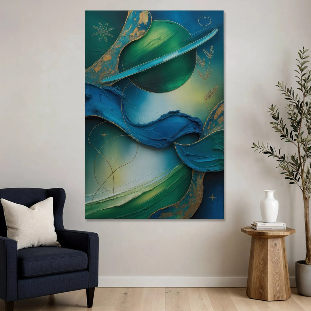 Celestial Nature Blue and Green Abstract - Canvas Wall Art - Sofa - 40x60