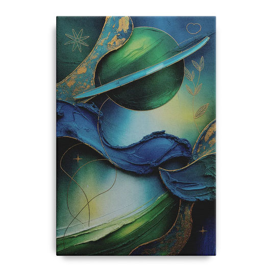 Celestial Nature Blue and Green Abstract - Canvas Wall Art