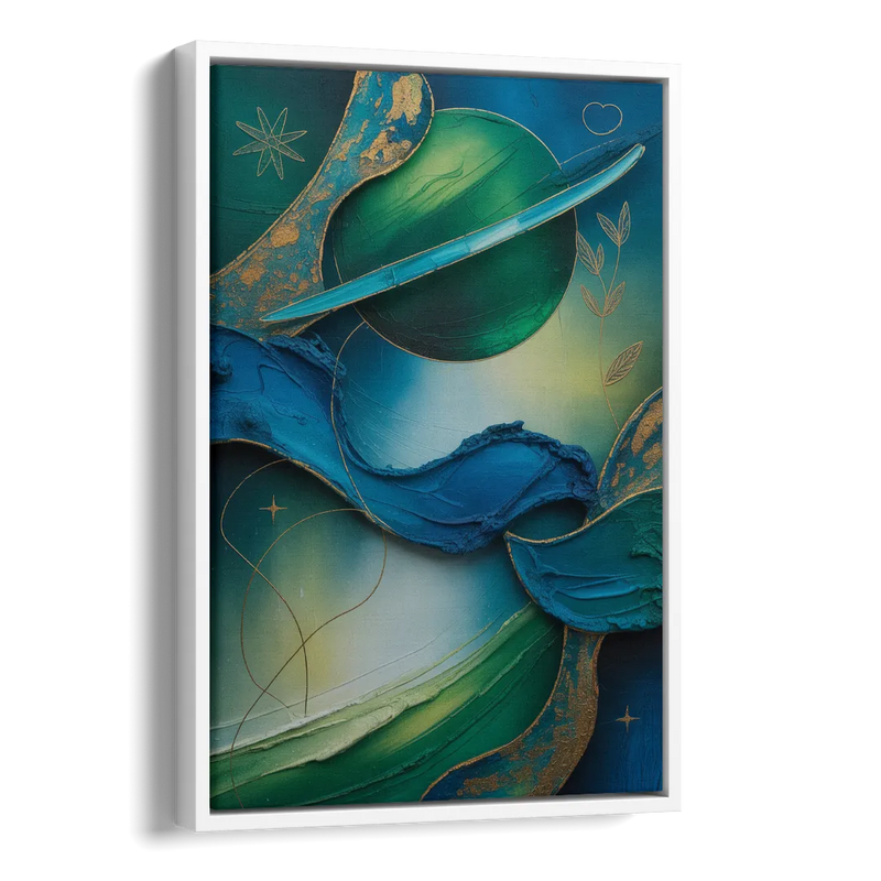 Celestial Nature Blue and Green Abstract Side - White Canvas Wall Art
