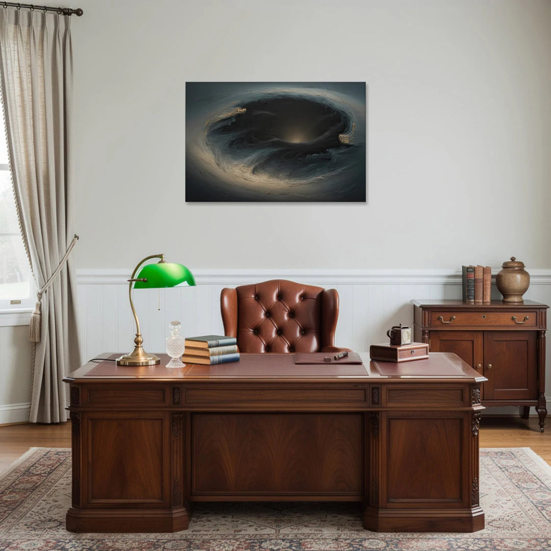 Celestial Vortex Black Abstract - Canvas Wall Art - Office - 36x24