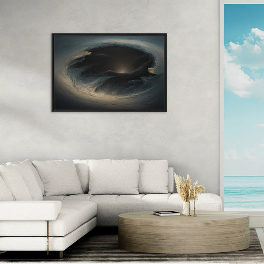 Celestial Vortex Black Abstract - Living Room Black Frame Canvas