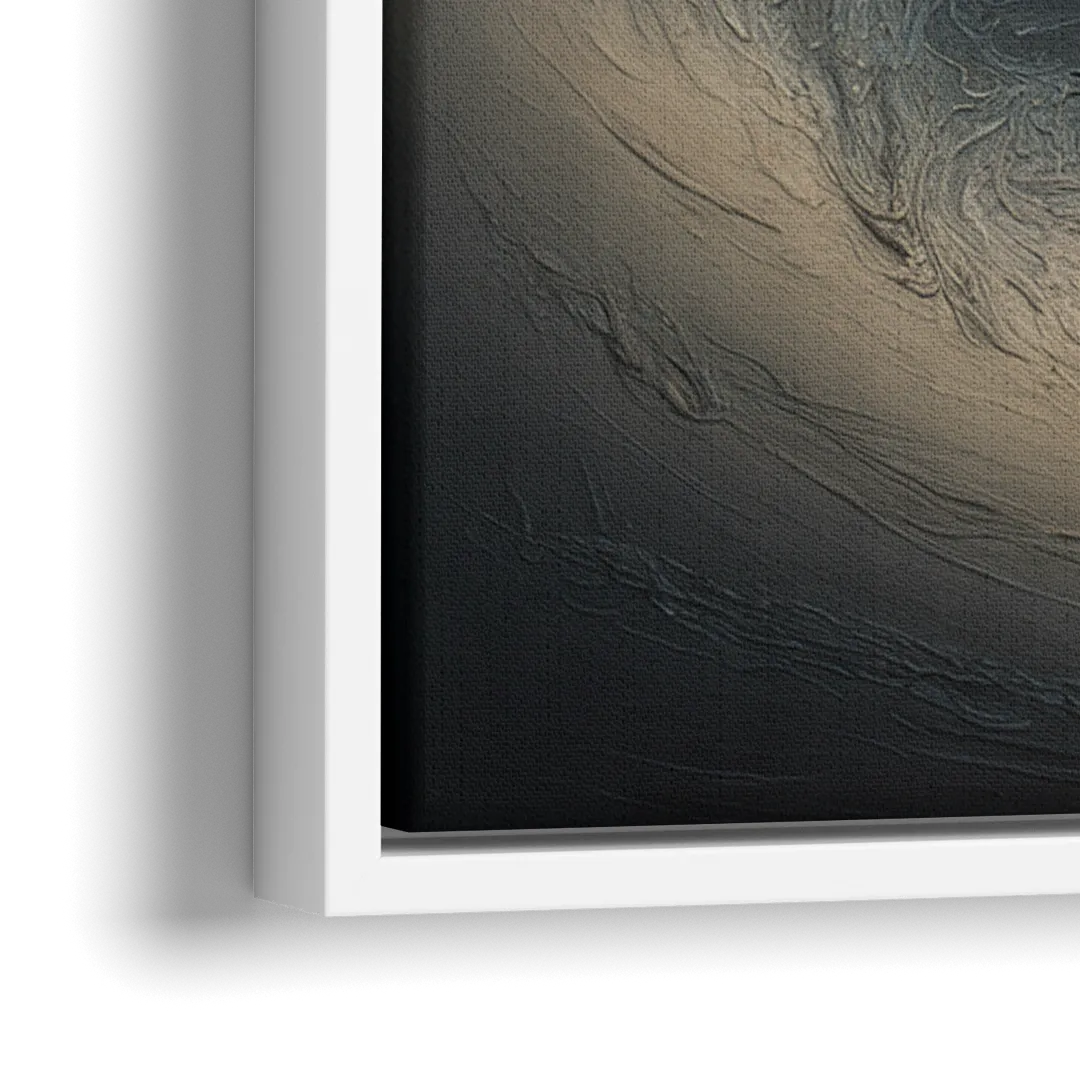Celestial Vortex Black Abstract - Close-Up White Frame Canvas