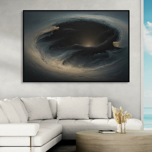 Celestial Vortex Black Abstract Living Room - Black Canvas Wall Art