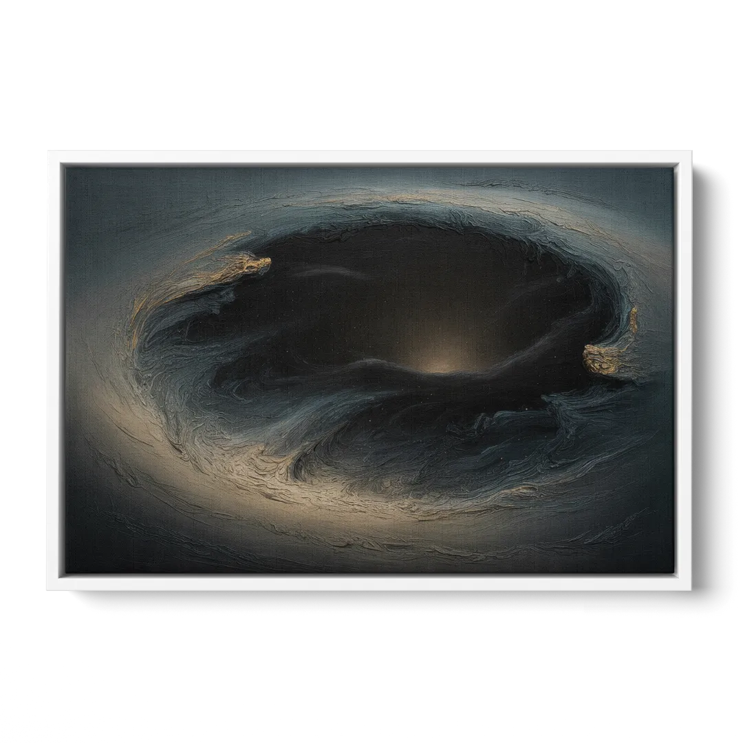 Celestial Vortex Black Abstract - White Frame Canvas