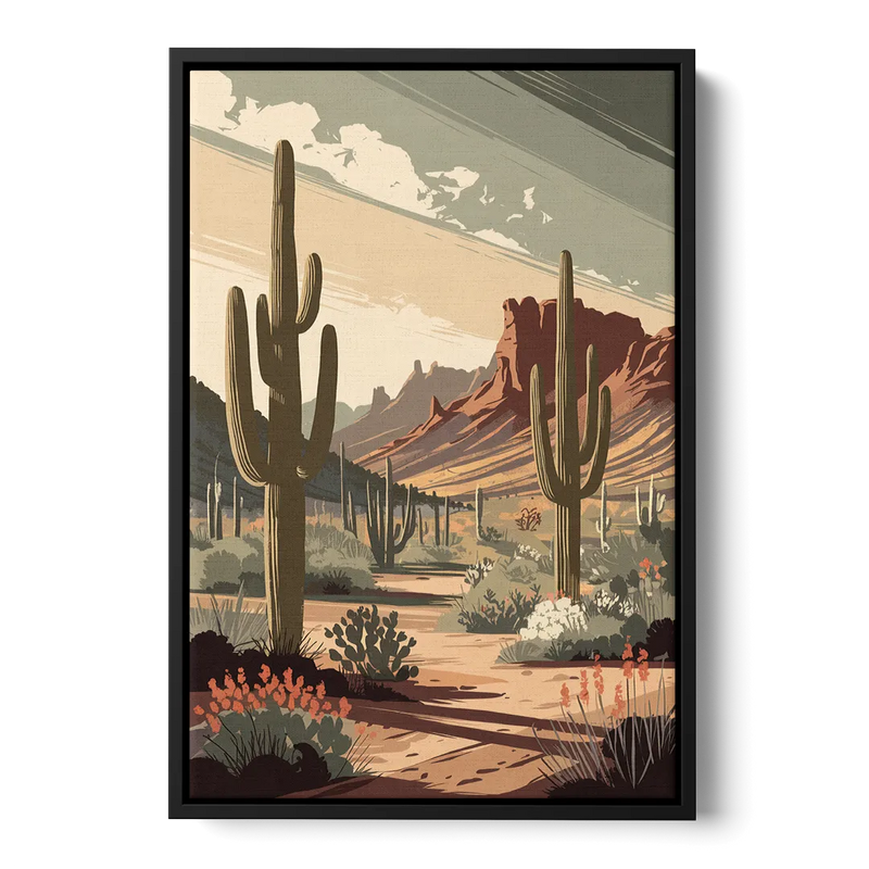Chandler Arizona Cactus Front - Black Canvas Wall Art