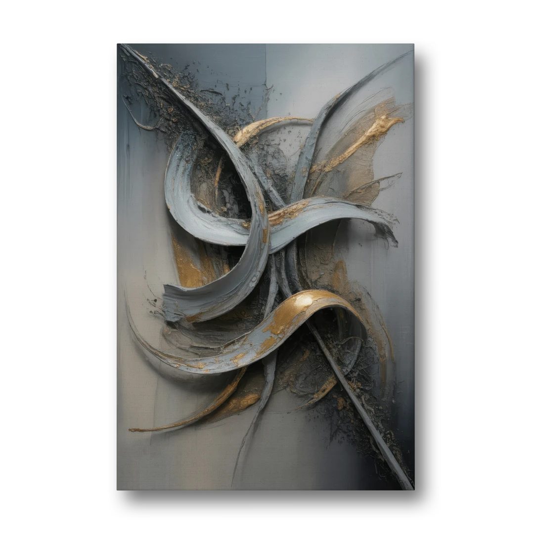 Chaotic Harmony Grey and Silver Abstract - Canvas Wall Art - Front