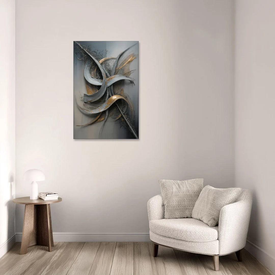 Chaotic Harmony Grey and Silver Abstract - Canvas Wall Art - Sofa - 24x36
