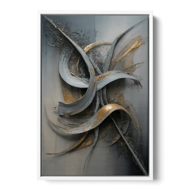 Chaotic Harmony Grey and Silver Abstract Front - White Canvas Wall Art