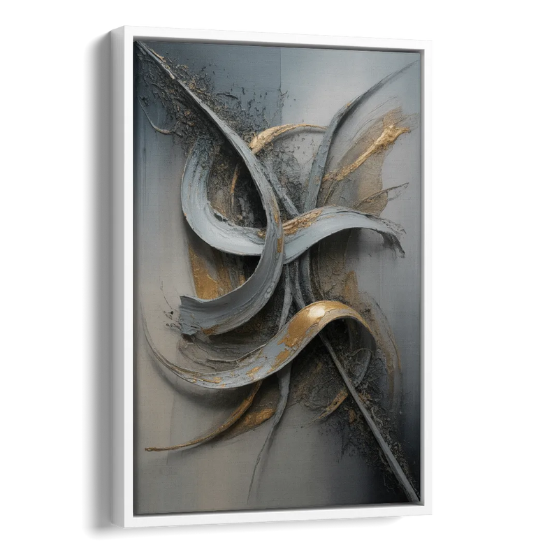 Chaotic Harmony Grey and Silver Abstract Side - White Canvas Wall Art
