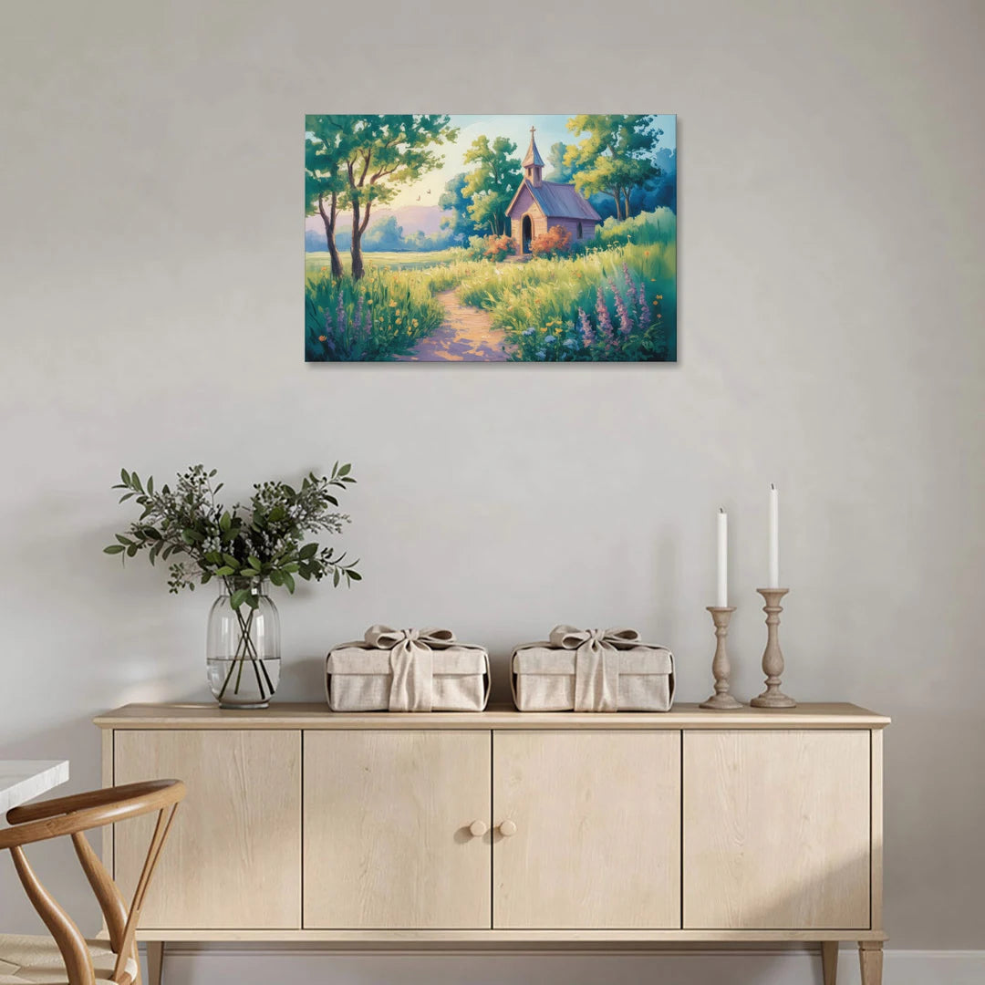 Chapel Serenity Aesthetic Christian - Canvas Wall Art - Coffee Table - 36x24