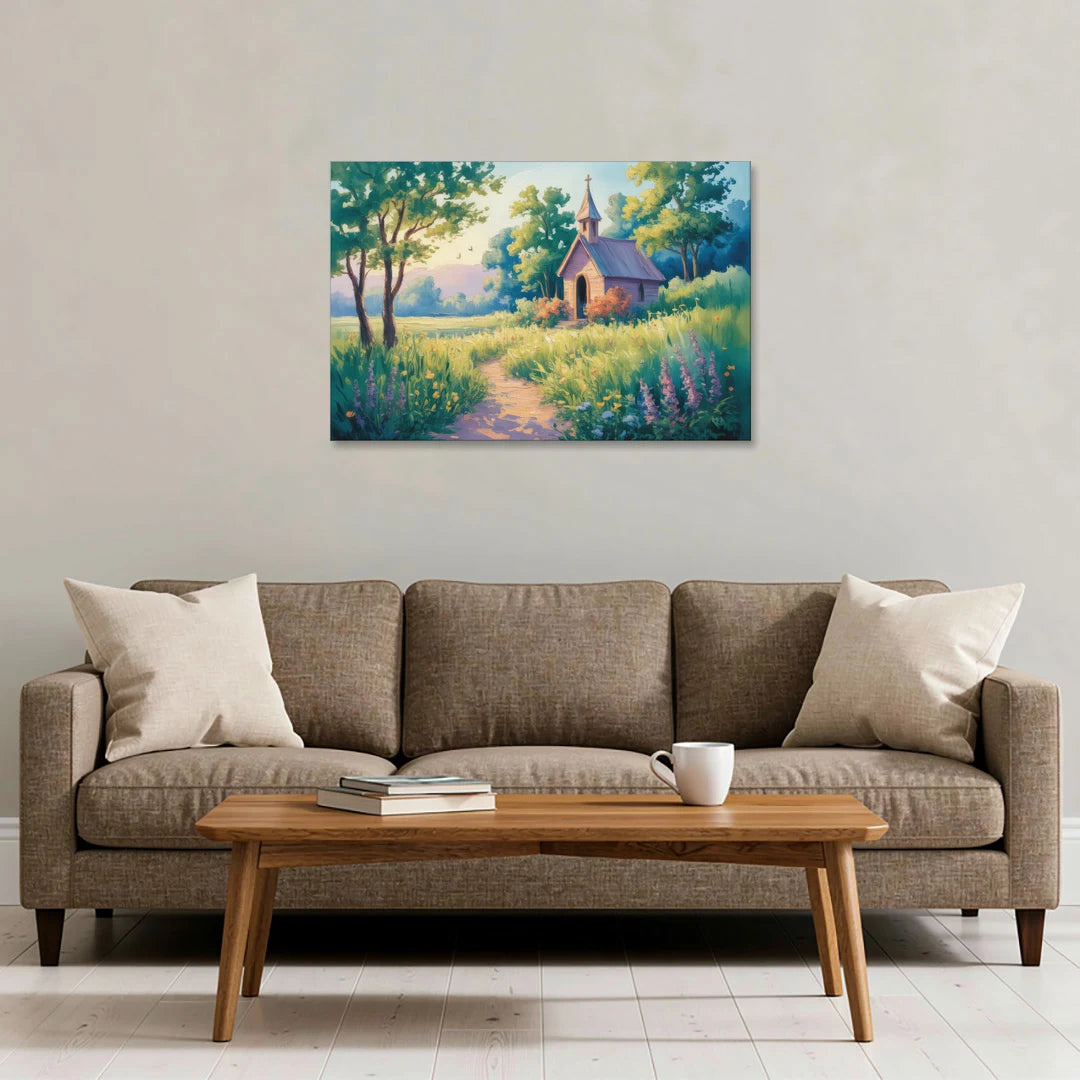 Chapel Serenity Aesthetic Christian - Canvas Wall Art - Sofa - 36x24