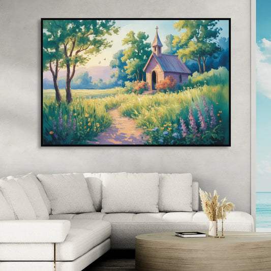 Chapel Serenity Aesthetic Christian Living Room - Black Canvas Wall Art