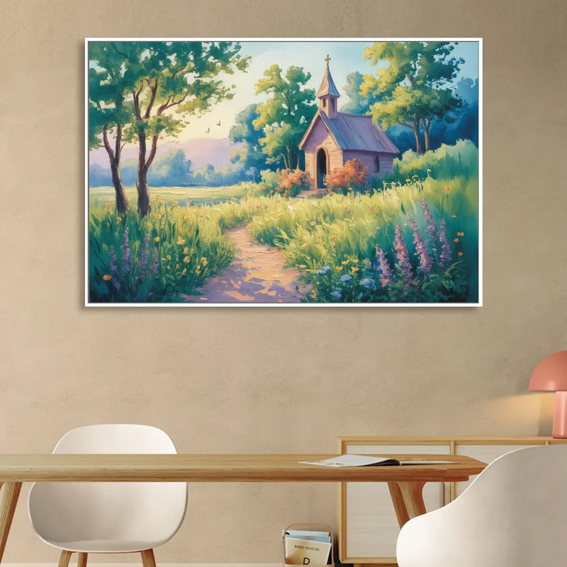 Chapel Serenity Aesthetic Christian Living Room - White Canvas Wall Art